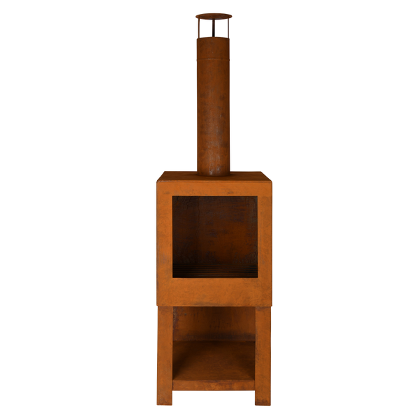 Terraskachel met houtopslag roest