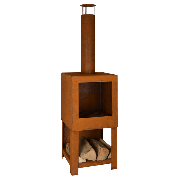 Terraskachel met houtopslag roest