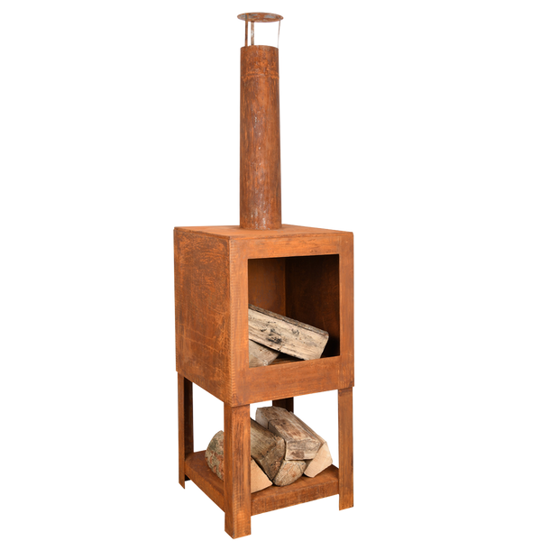 Terraskachel met houtopslag roest