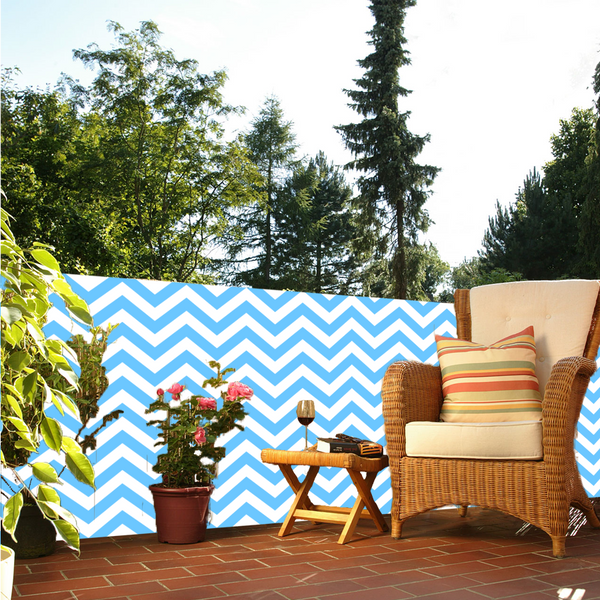 Balkondoek - chevron wit/lichtblauw - enkelzijdig