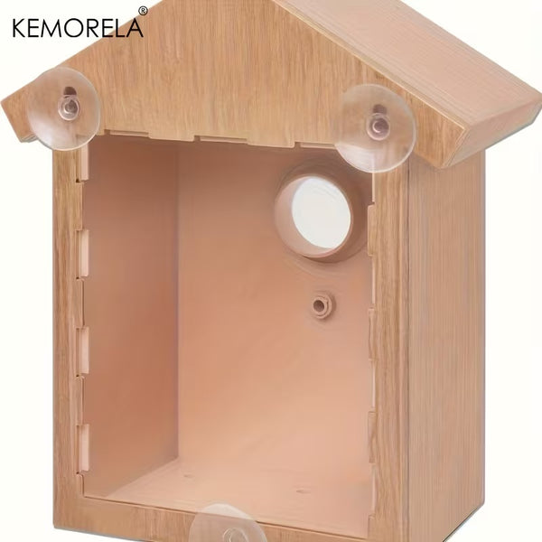 Raamvogelhuisje met zuignappen + voederbak (TPU) – weerbestendig vogelhuis met zitstok